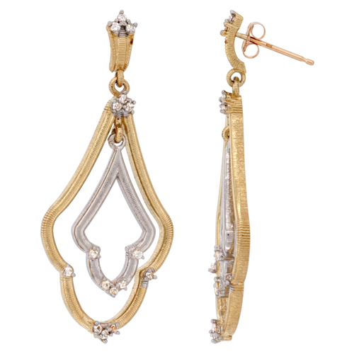 14K 2-tone Gold White Sapphire Earrings Diamond Accent, 1 3/4 inches long