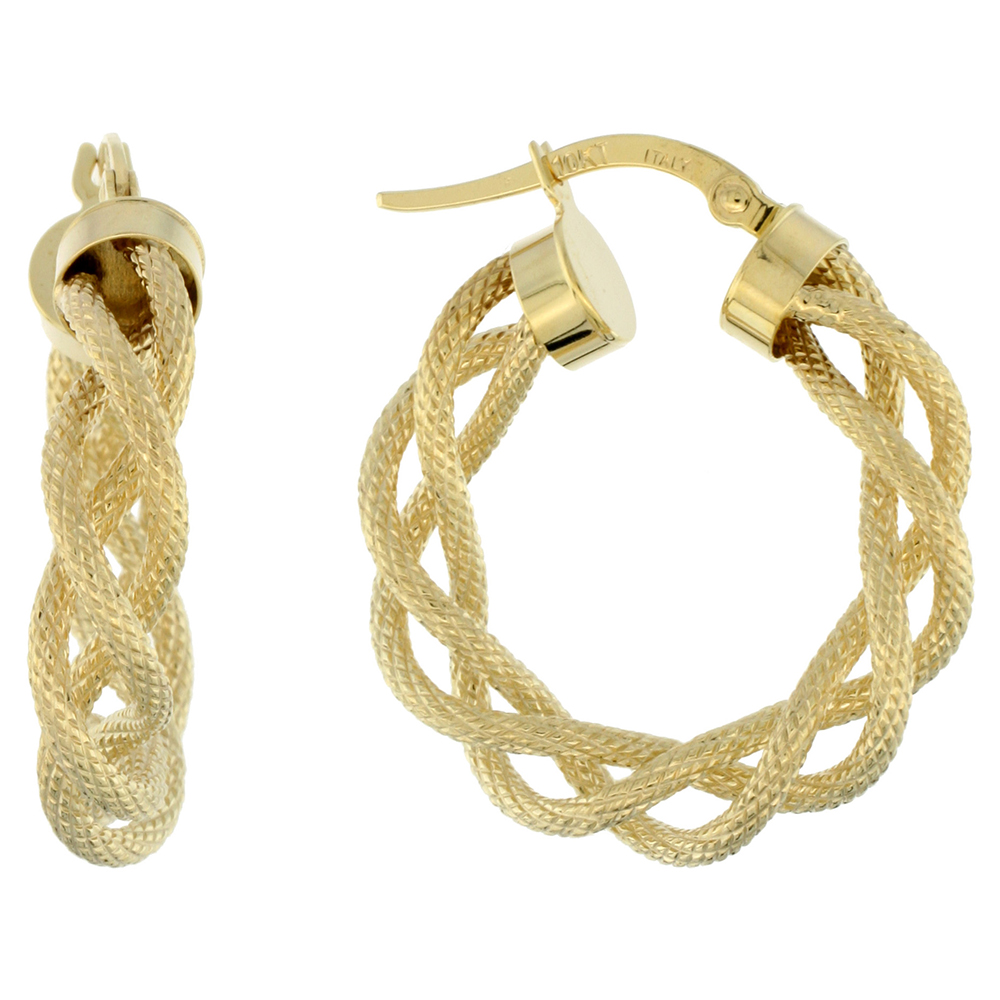 10K YELLOW GOLD HOOP EARRINGS TWISTED ROPE TUBING TEXTURED FINISH ITALY 1 INCH