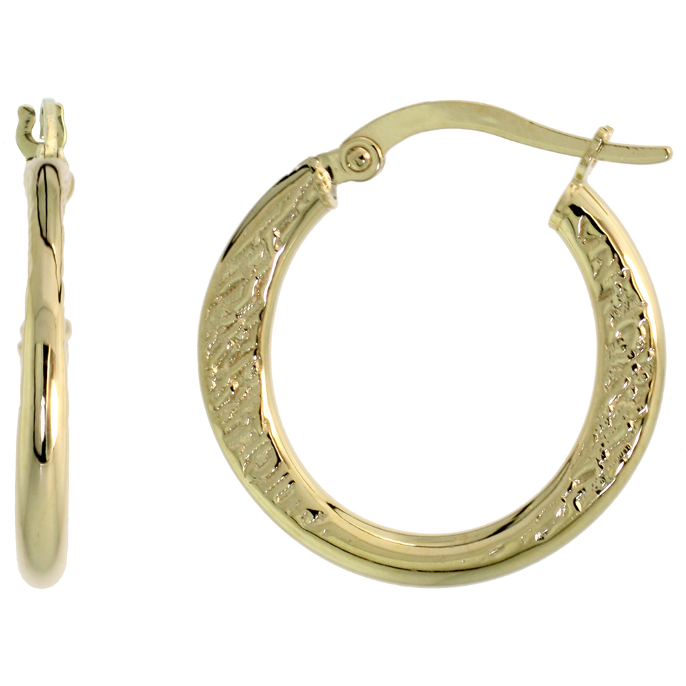 10K Yellow Gold Hoop Earrings Dabbed and Textured Italy 7/8 inch