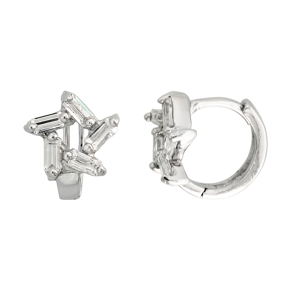 STERLING SILVER CUBIC ZIRCONIA STAR CUT OUT HUGGIE HOOP EARRINGS FOR WOMEN 3/8 INCH ROUND