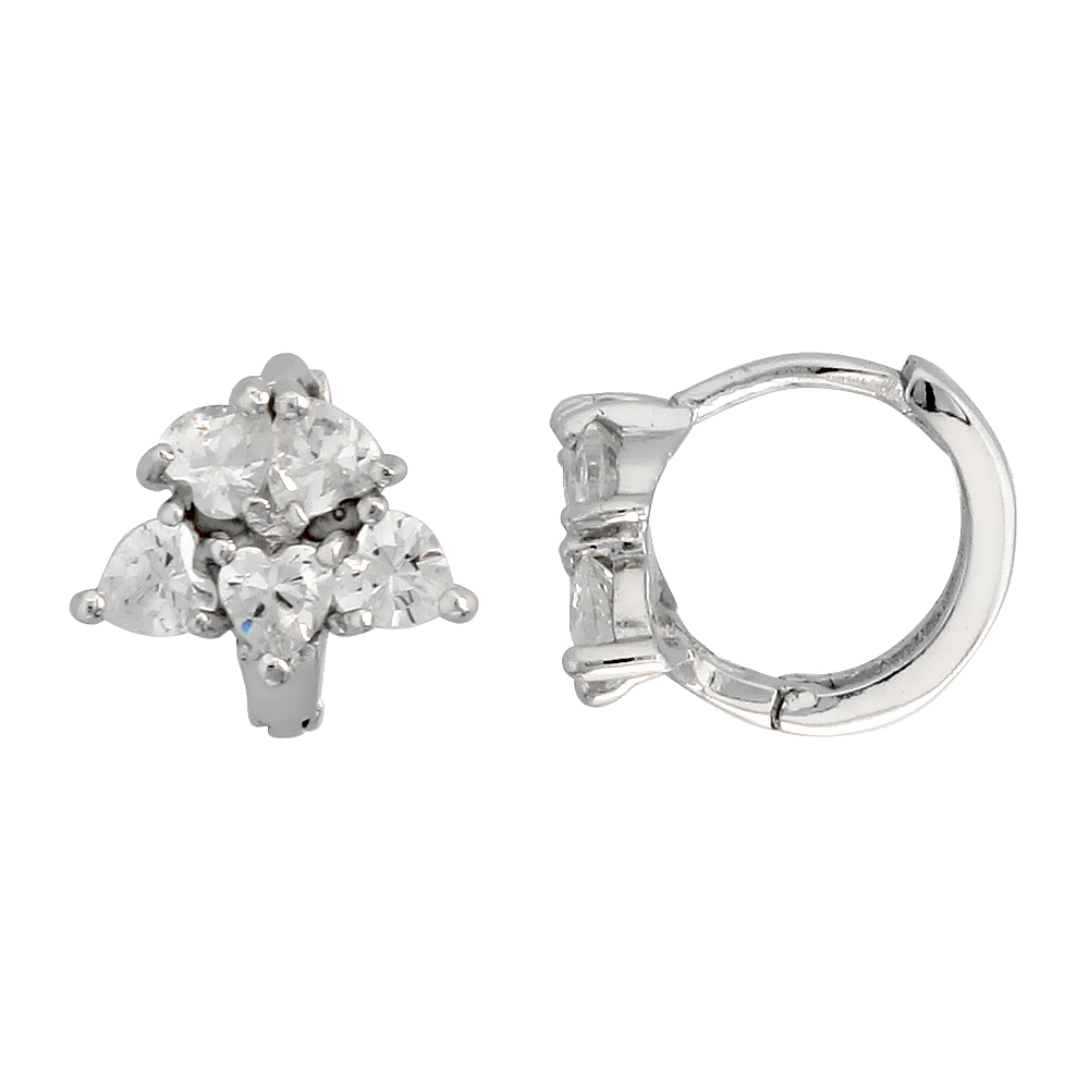 STERLING SILVER CUBIC ZIRCONIA HEART-SHAPED TINY HUGGIE HOOP EARRINGS FOR WOMEN 3/8 INCH ROUND