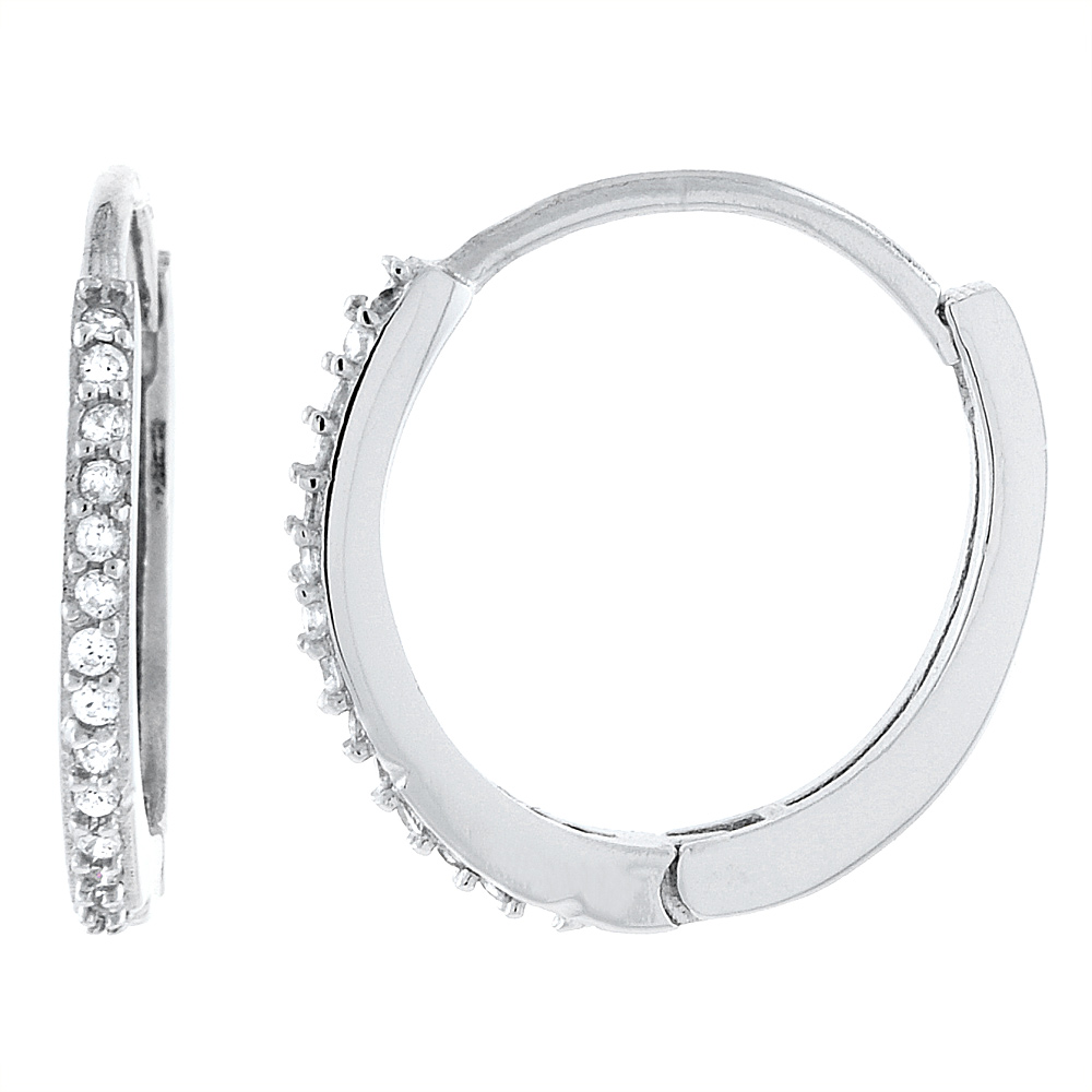 STERLING SILVER CUBIC ZIRCONIA PAVE HUGGIE HOOP EARRINGS FOR WOMEN 5/8 INCH ROUND