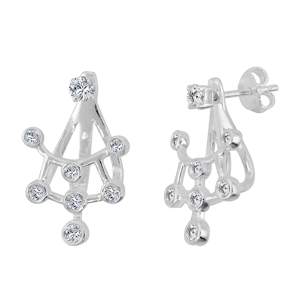 STERLING SILVER CUBIC ZIRCONIA DETACHABLE 2 PC. TRELLIS EARRINGS & EAR JACKET SET