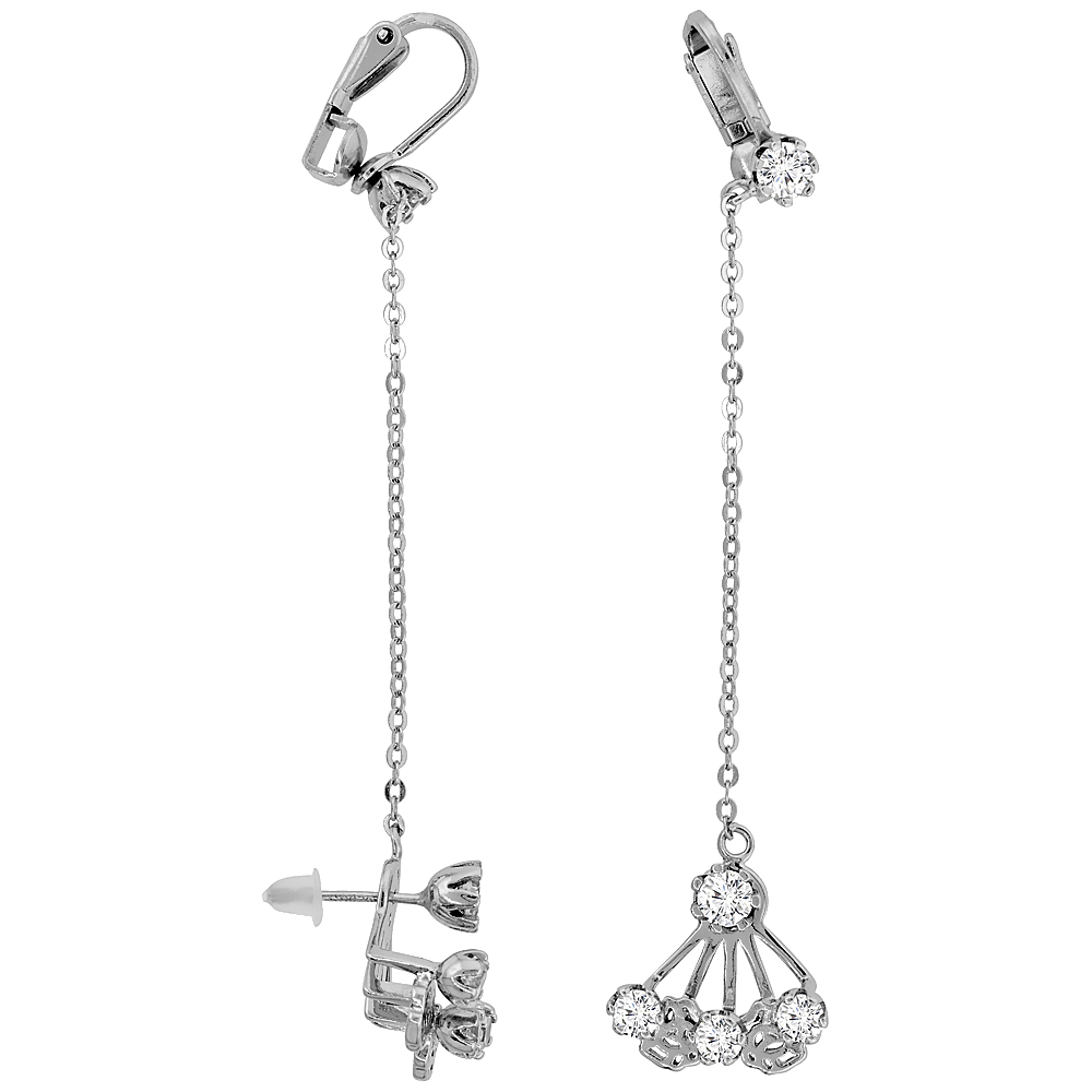 STERLING SILVER CUBIC ZIRCONIA STUD & CLIP ON EARRINGS & CABLE CHAIN