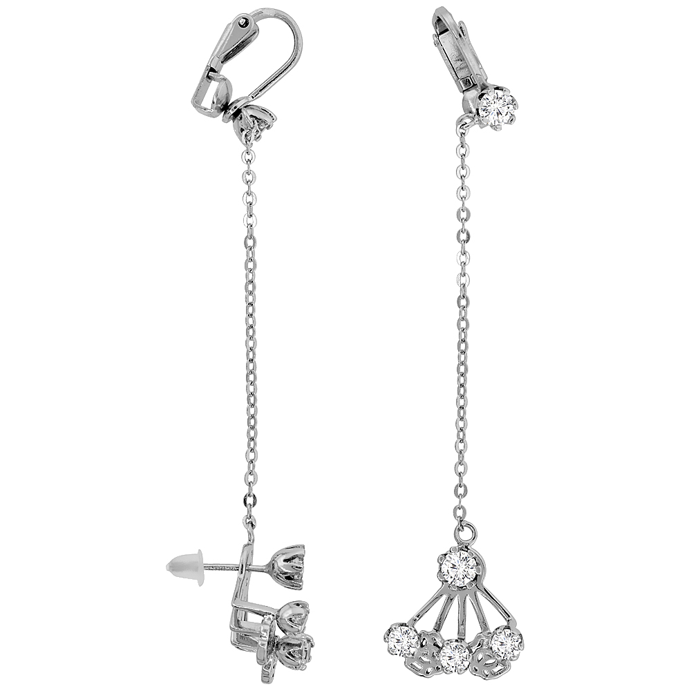 Sterling Silver Cubic Zirconia Stud & Clip On Earrings & Cable Chain
