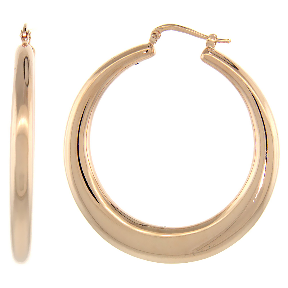 Sterling Silver Italian Large Puffy Hoop Earrings Round Shape w/ Rose Gold Finish, 1 3/4 inch wide