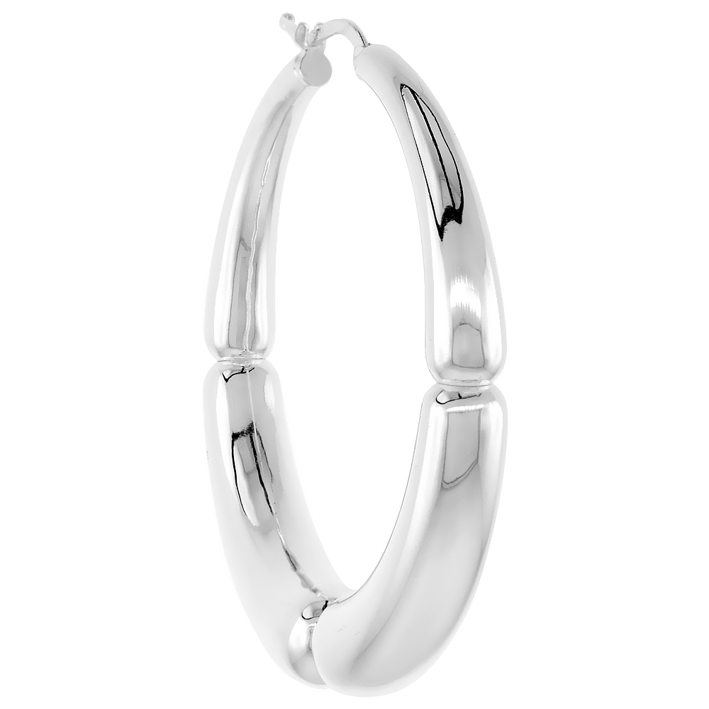 STERLING SILVER ITALIAN HOLLOW BAMBOO HOOP EARRINGS, 1 3/4 INCH ROUND