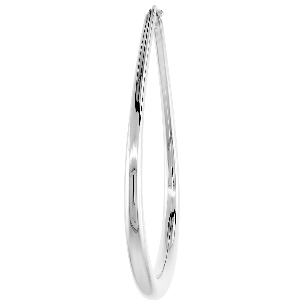 Sterling Silver Italian Hollow Hoop Earrings Oval, 1 13/16 inch wide