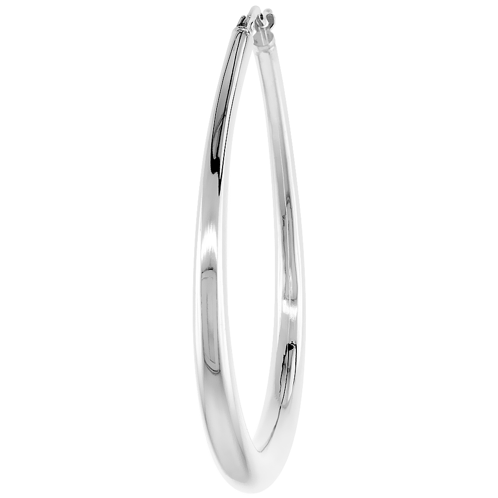 Sterling Silver Italian Hollow Hoop Earrings Oval, 1 1/2 inch wide