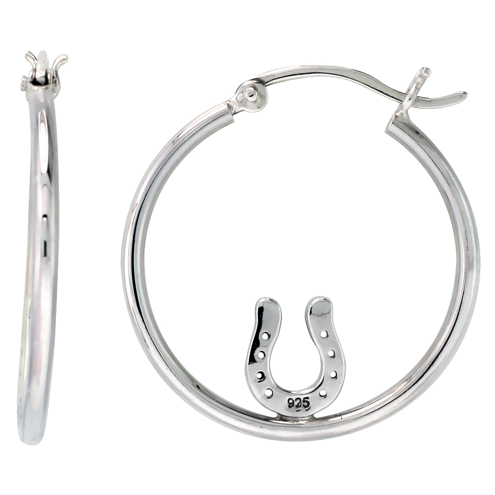 STERLING SILVER HORSESHOE EARRINGS HOOPS 1 1/8 INCH LONG