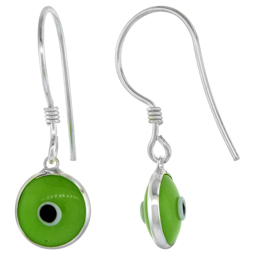 Sterling Silver Pistachio Green Color Evil Eye Earrings for Women and Girls 10mm Glass Eyes with Fish Hook