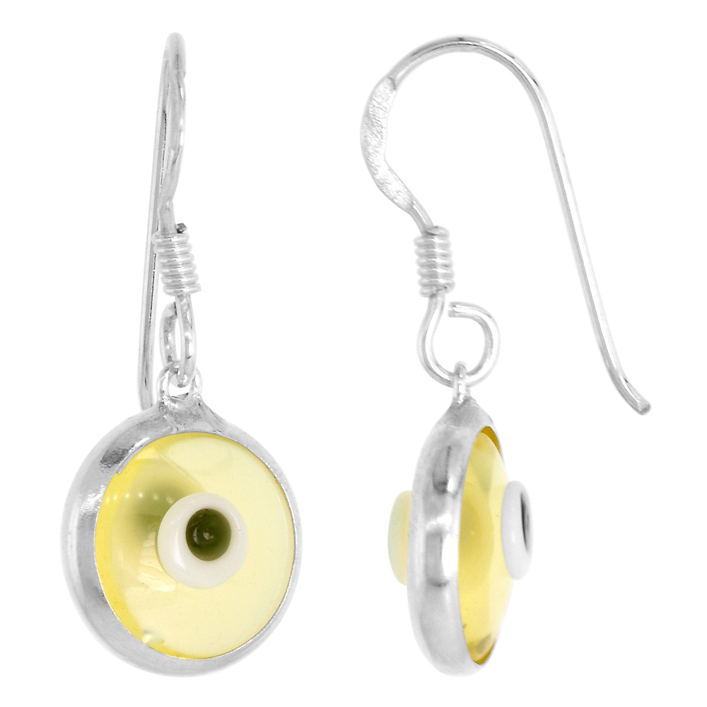 Sterling Silver Clear Light green Color Evil Eye Earrings for Women and Girls 10mm Glass Eyes with Fish Hook