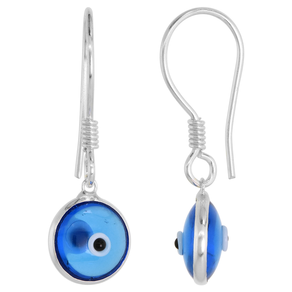 Sterling Silver Light Clear Blue Color Evil Eye Earrings for Women and Girls 10mm Glass Eyes with Fish Hook