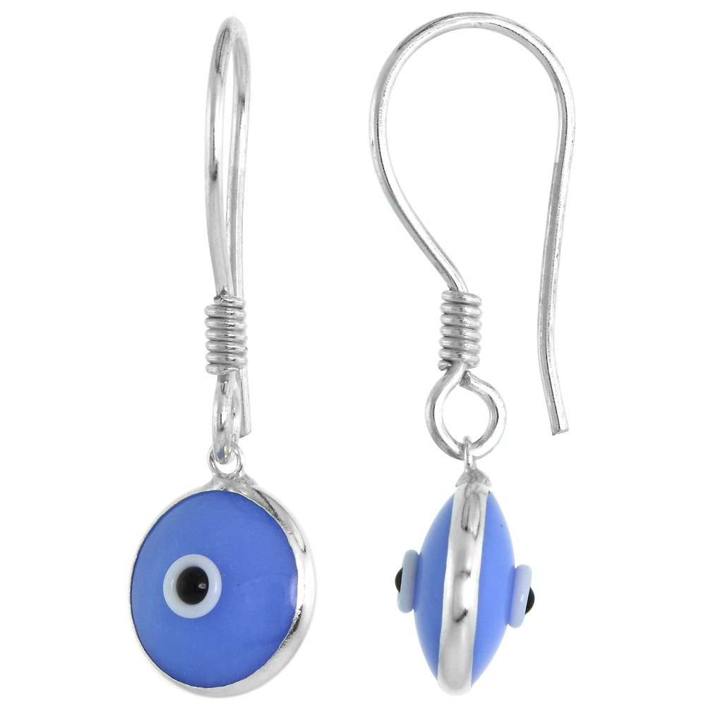 Sterling Silver Denim Blue Color Evil Eye Earrings for Women and Girls 10mm Glass Eyes with Fish Hook