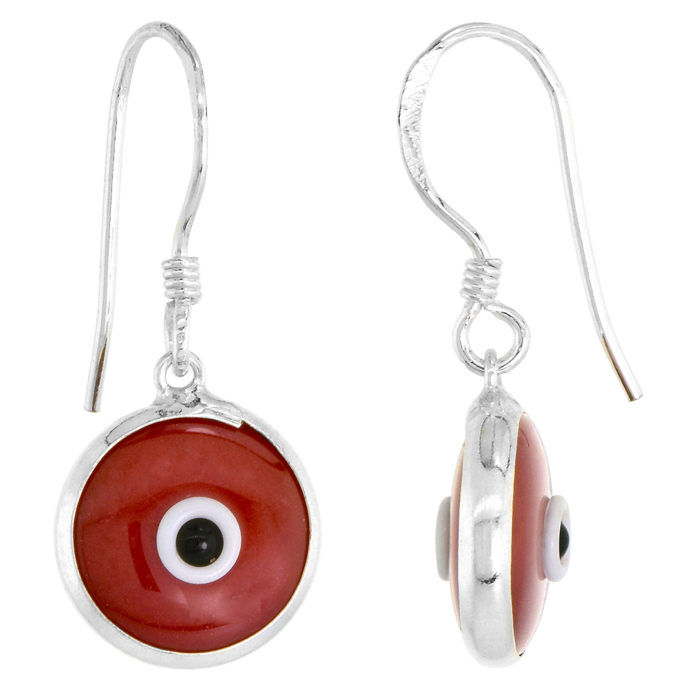 Sterling Silver Burgundy Color Evil Eye Earrings for Women and Girls 10mm Glass Eyes with Fish Hook