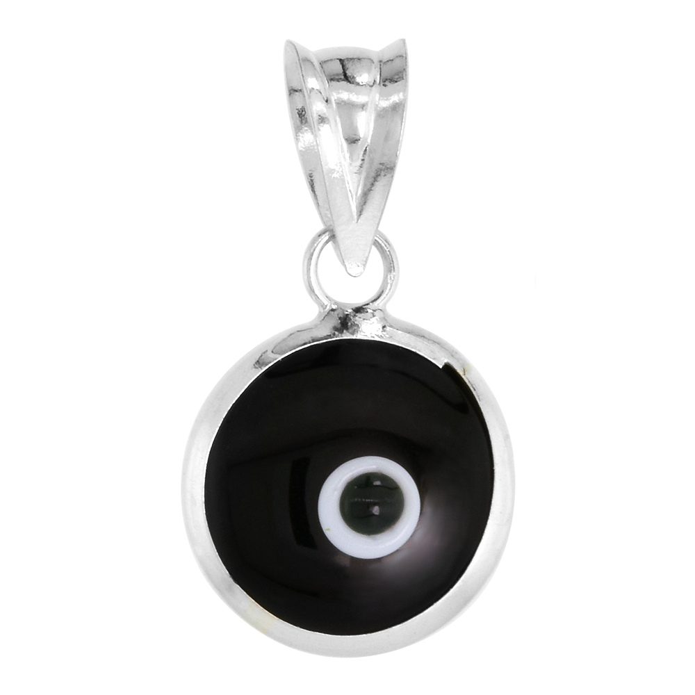 Sterling Silver Evil Eye Pendant Black Color, 7/16 inch wide