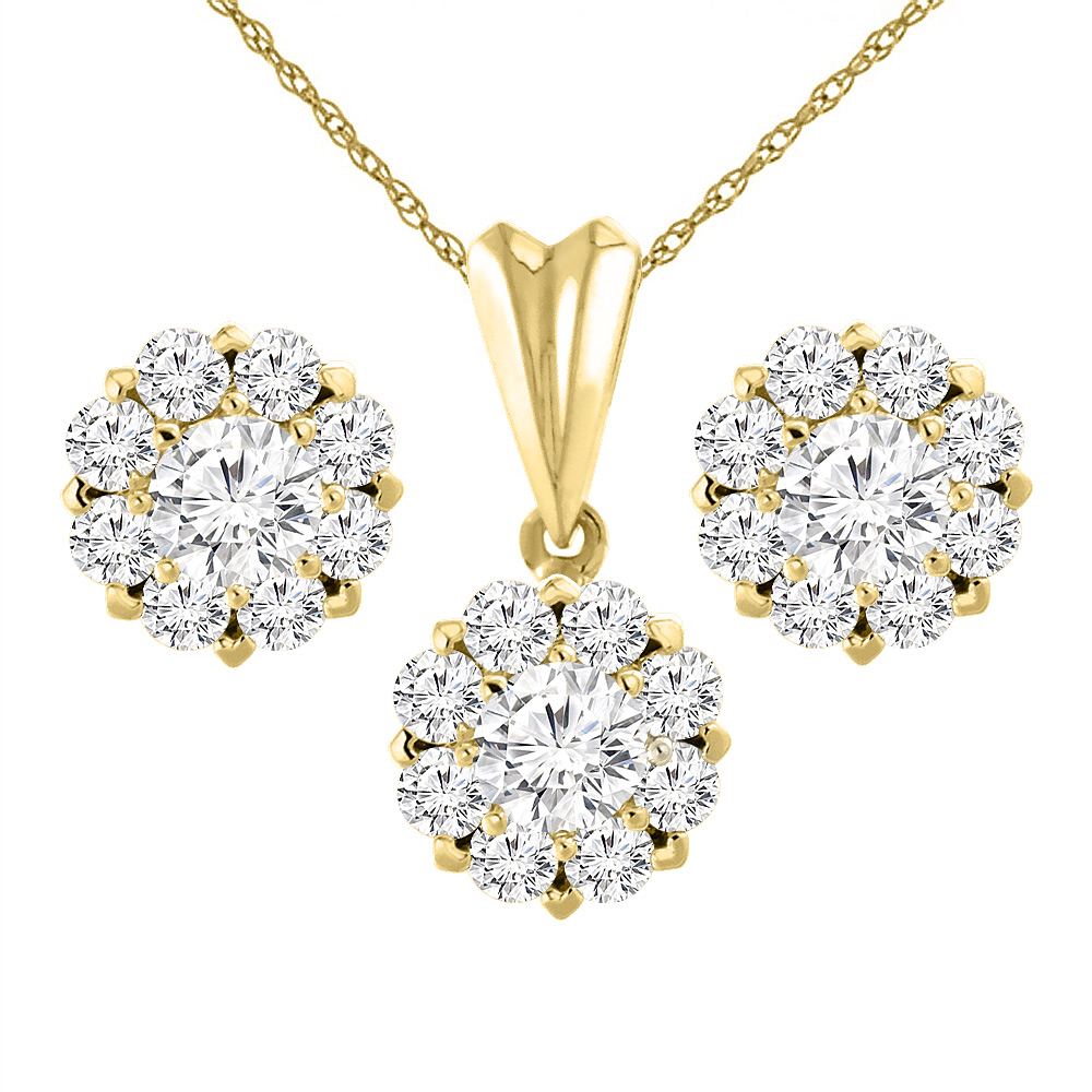 14K Yellow Gold 3.6 cttw Genuine Diamond Earrings and Pendant Set Halo Round 5.5 mm