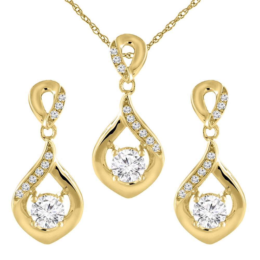 14K Yellow Gold 0.45 cttw Genuine Diamond Earrings and Pendant Set Round 3.5 mm