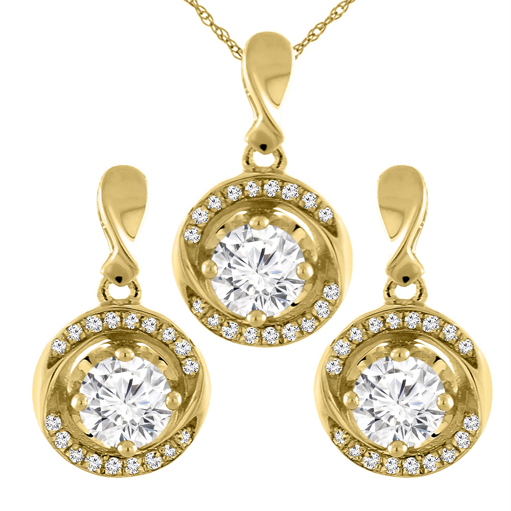 14K Yellow Gold 2.4 cttw Genuine Diamond Earrings and Pendant Set Round 4.2 mm