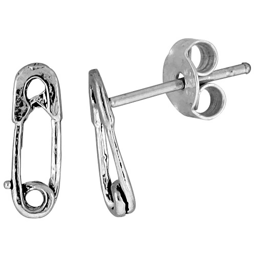 TINY STERLING SILVER PIN STUD EARRINGS 7/16 INCH
