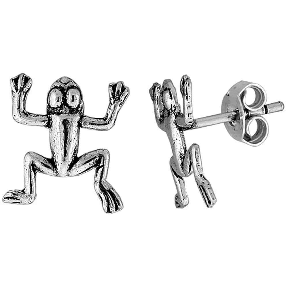 TINY STERLING SILVER TREE FROG STUD EARRINGS 1/2 INCH