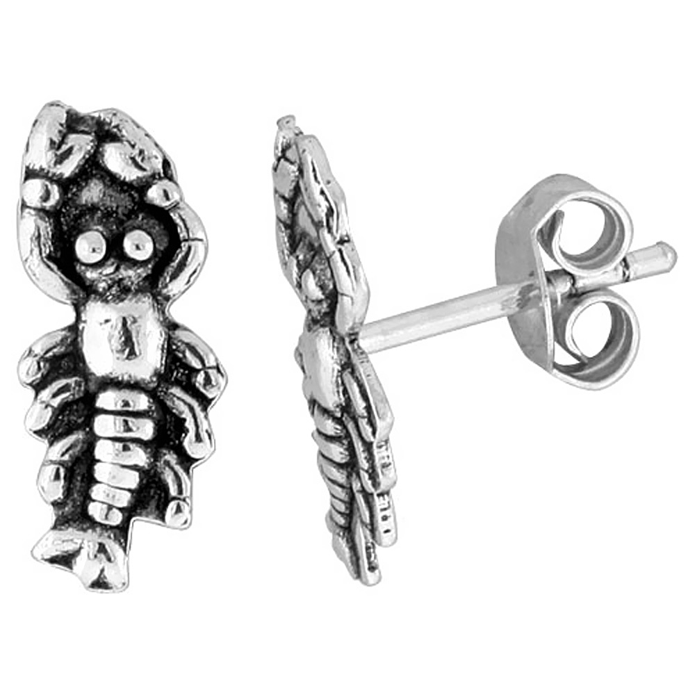 TINY STERLING SILVER LOBSTER STUD EARRINGS 1/2 INCH