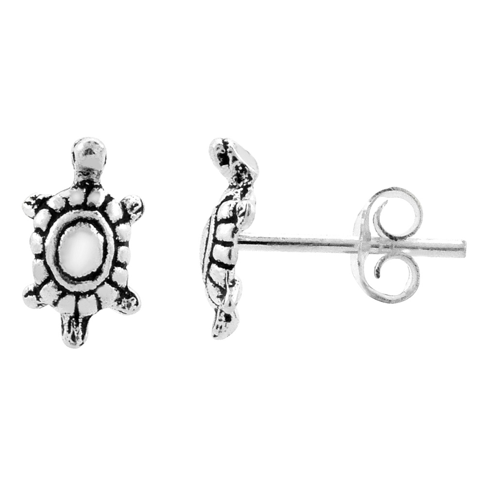 TINY STERLING SILVER TURTLE STUD EARRINGS 5/16 INCH