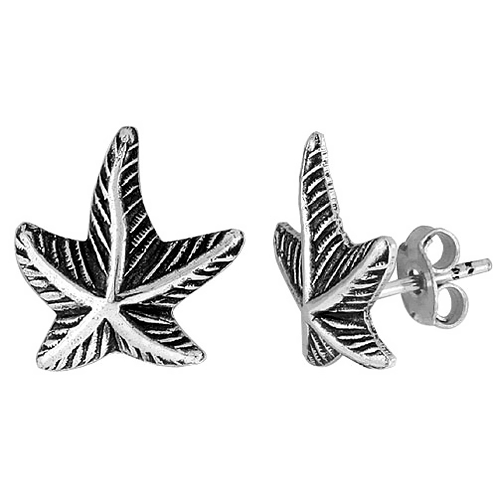 TINY STERLING SILVER STARFISH STUD EARRINGS 1/2 INCH
