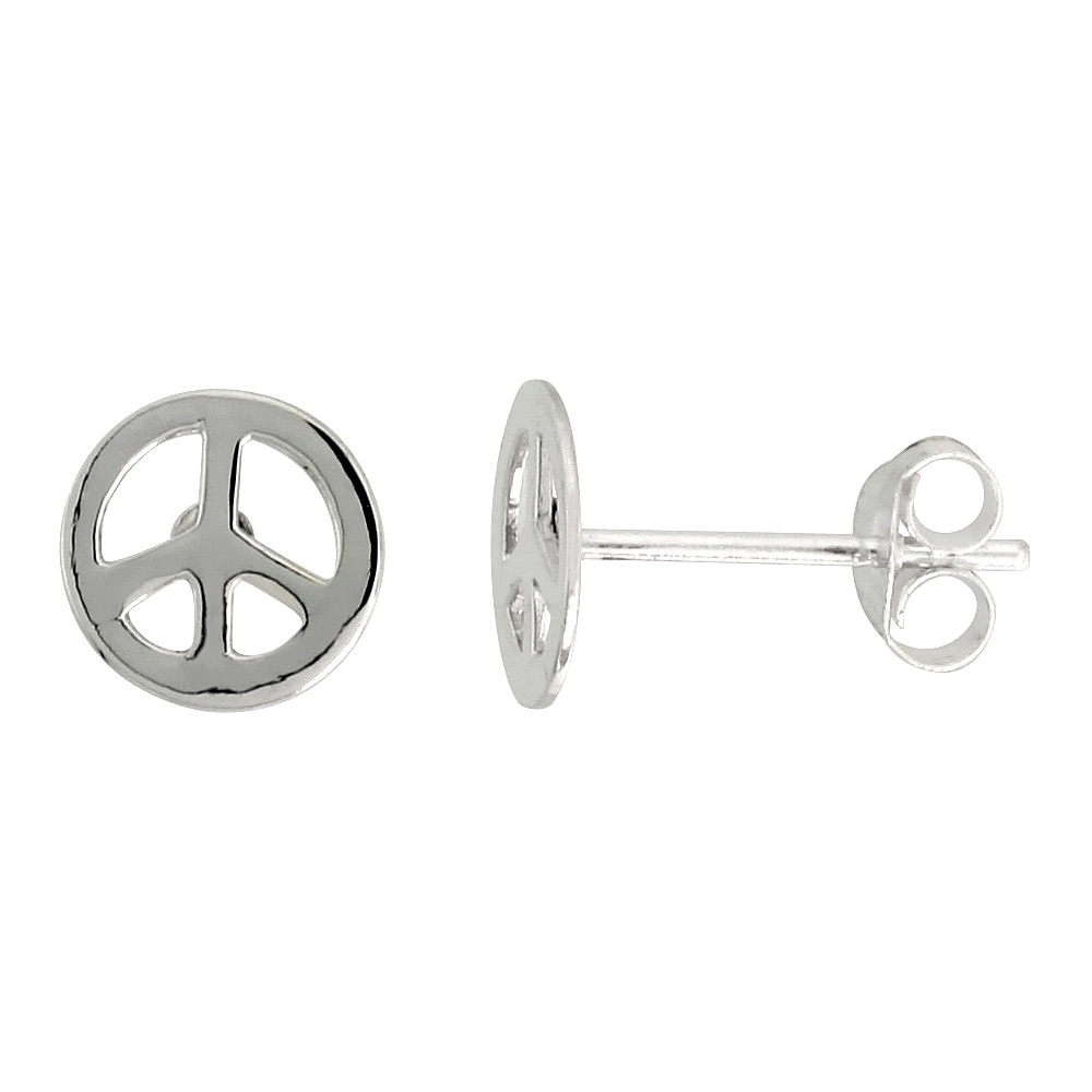 STERLING SILVER PEACE SIGN EARRINGS 5/16 INCH