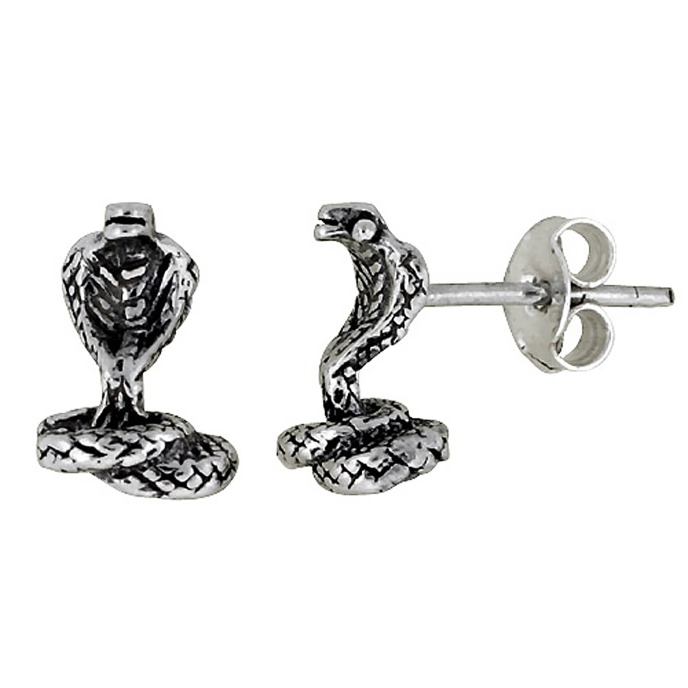 TINY STERLING SILVER SNAKE STUD EARRINGS 3/8 INCH