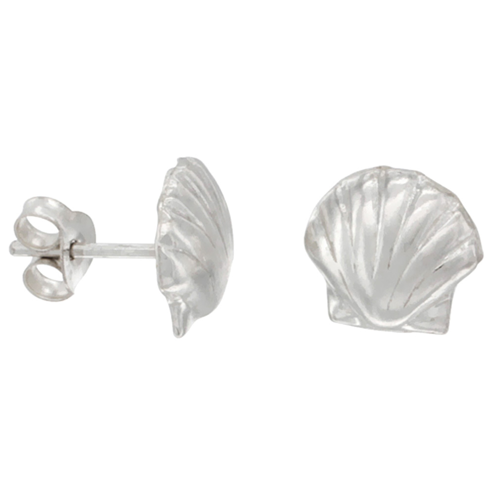 Tiny Sterling Silver Clamshell Stud Earrings 3/8 inch