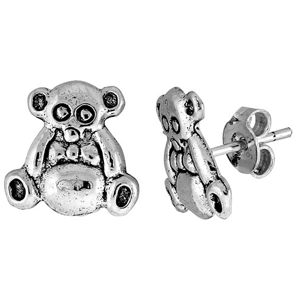 TINY STERLING SILVER BEAR STUD EARRINGS 3/8 INCH