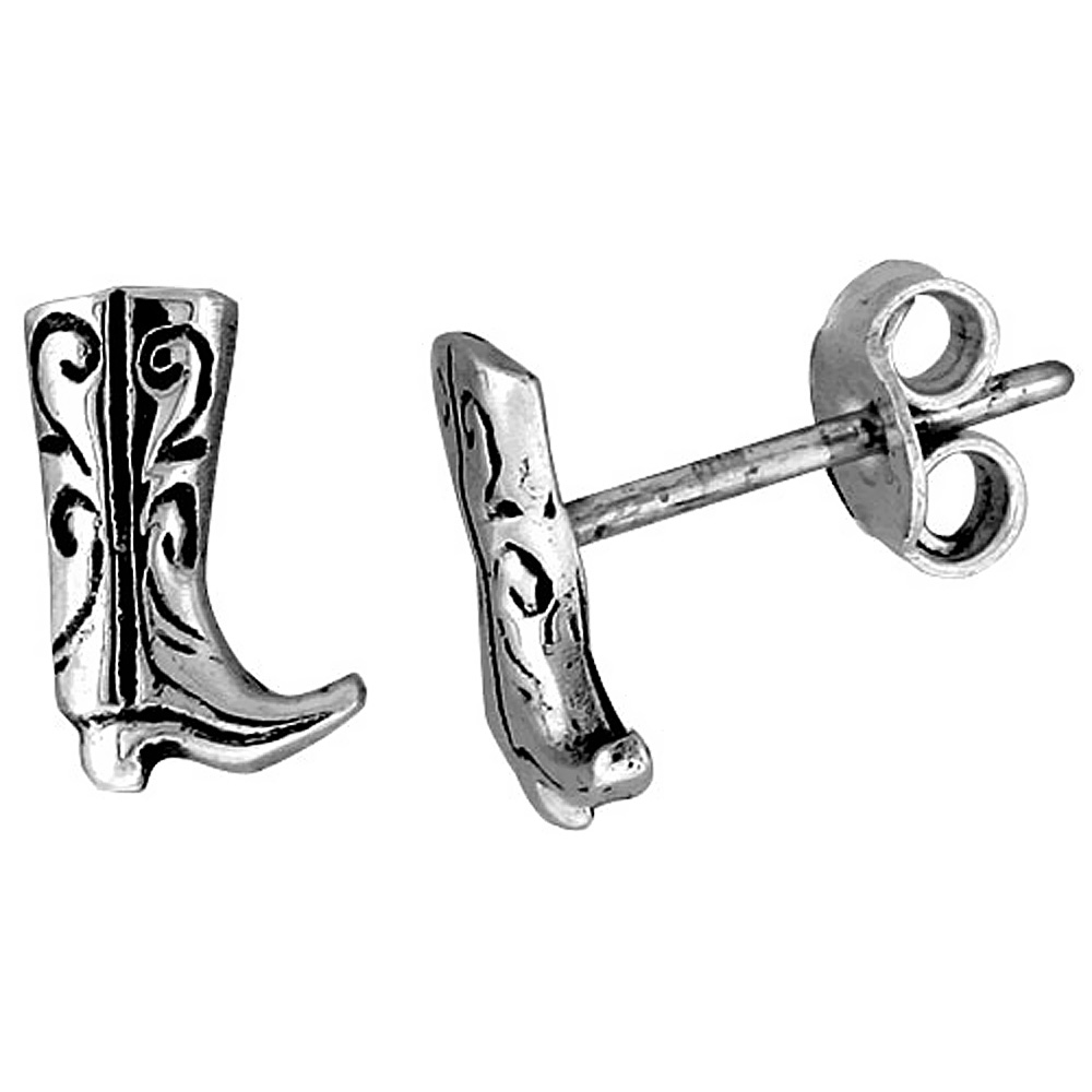 TINY STERLING SILVER BOOT STUD EARRINGS 5/16 INCH
