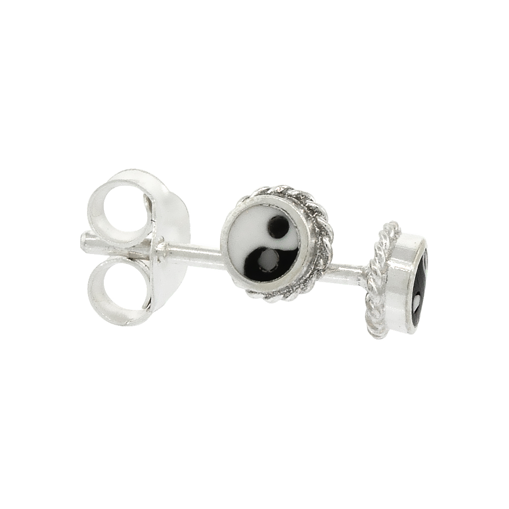 TINY STERLING SILVER YIN YANG EARRINGS NOSE STUDS, 1/16 INCH