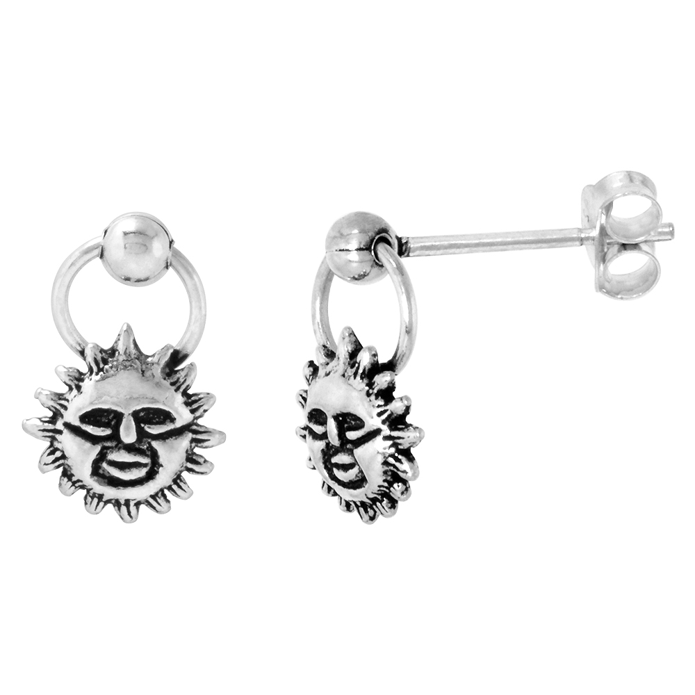 TINY STERLING SILVER DANGLE SUN EARRINGS, 1/2 INCH