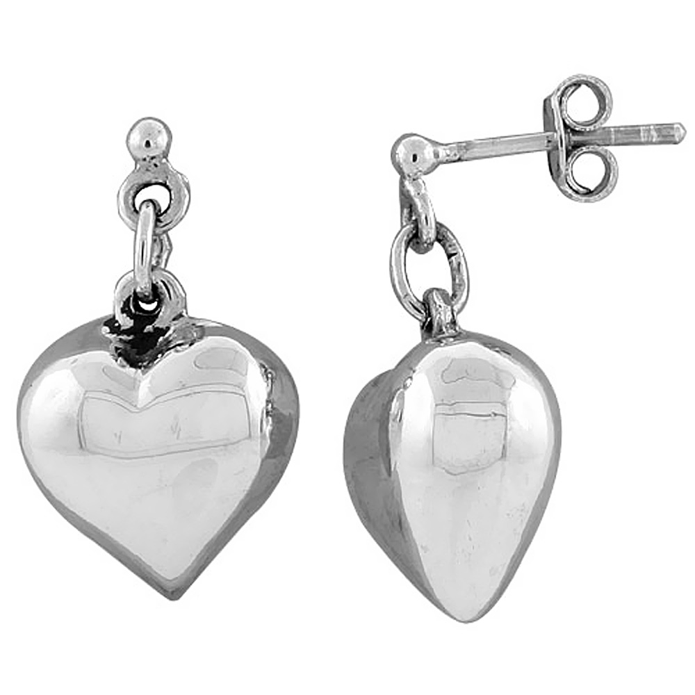 SMALL STERLING SILVER HEART EARRINGS 13/16 INCH