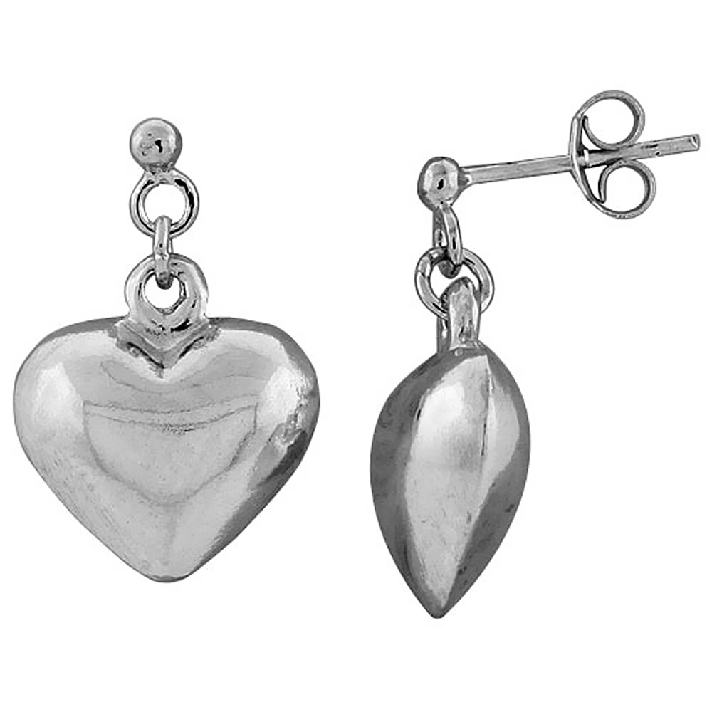 TINY STERLING SILVER HEART EARRINGS 5/8 INCH