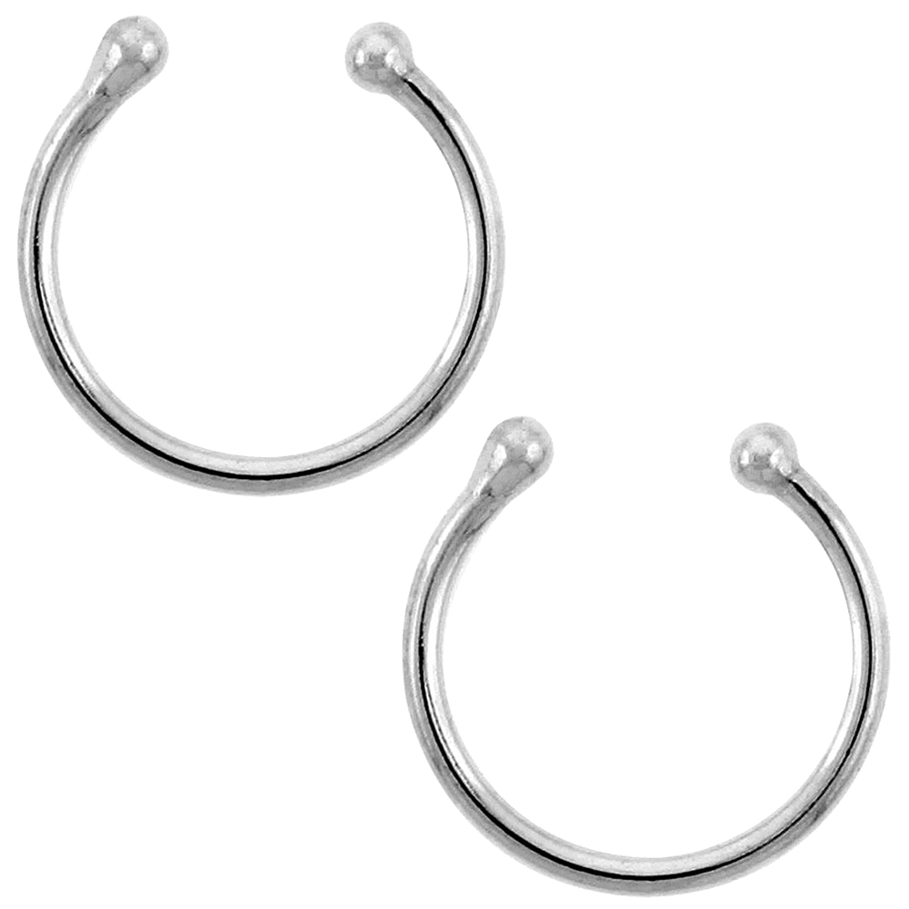 2-Pack 12 mm Sterling Silver Nose Ring / Cartilage Earring Non-Pierced (one piece)