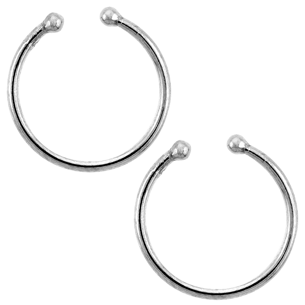 2-Pack 14 mm Sterling Silver Nose Ring / Cartilage Earring Non-Pierced (one piece)