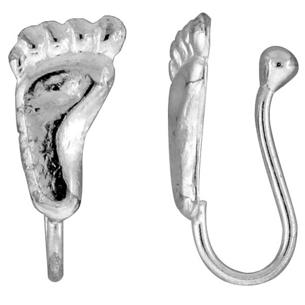 SMALL STERLING SILVER FOOT PRINT NOSE RING / EAR CUFF NON-PIERCED (ONE PIECE) 1/2 INCH