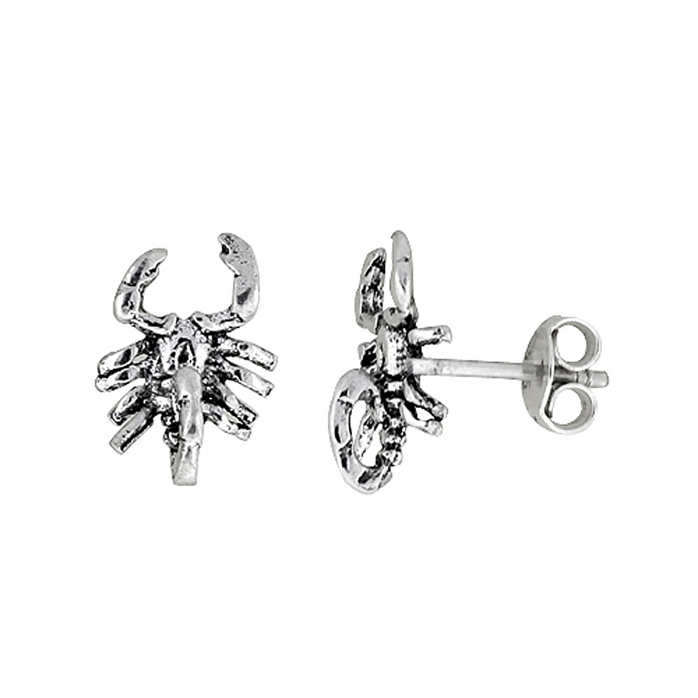 TINY STERLING SILVER SCORPION STUD EARRINGS 7/16 INCH
