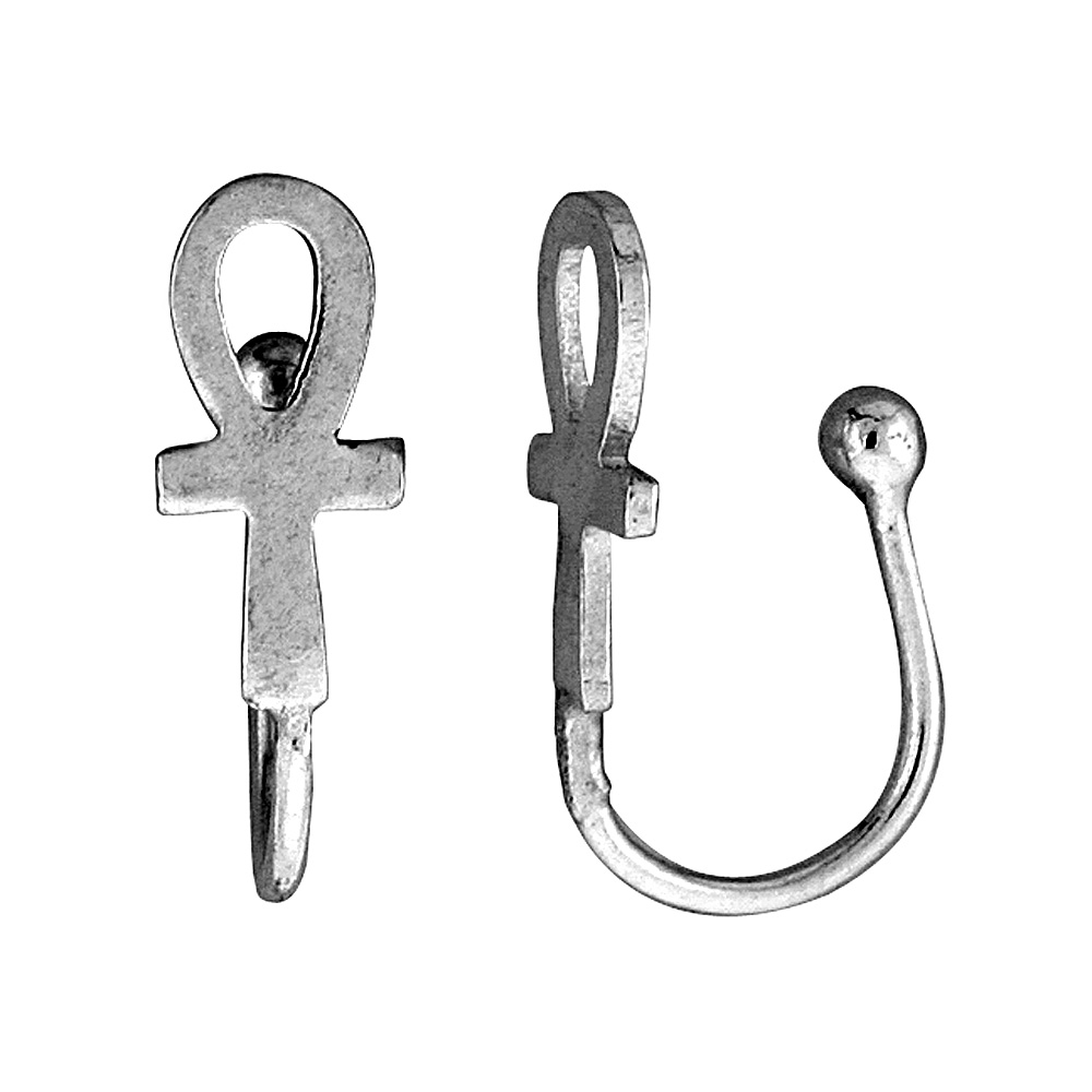 SMALL STERLING SILVER ANKH NOSE RING / EAR CUFF NON-PIERCED (ONE PIECE) 1/2 INCH