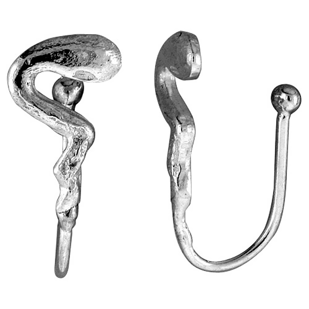 SMALL STERLING SILVER SNAKE NOSE RING / EAR CUFF NON-PIERCED (ONE PIECE) 9/16 INCH