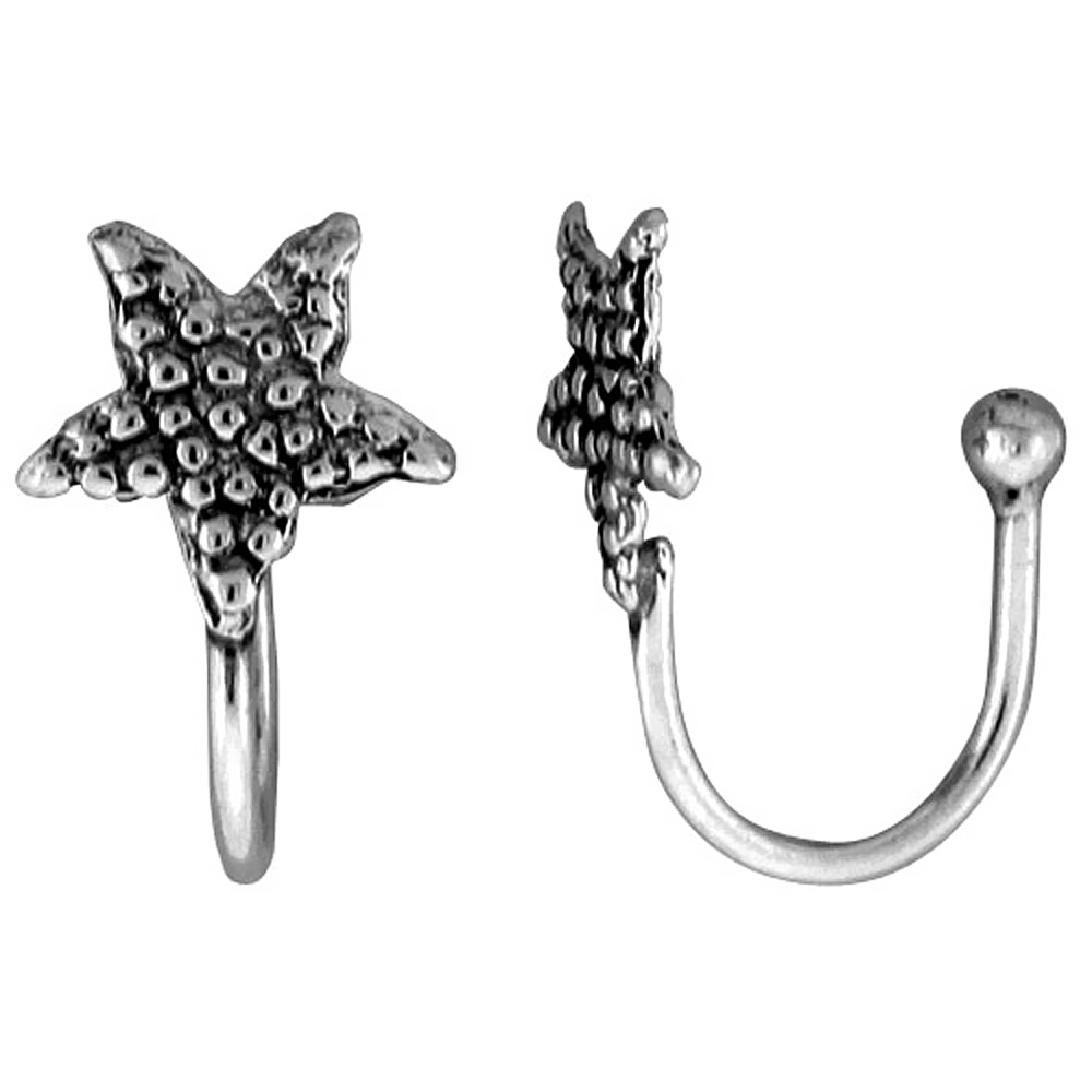 SMALL STERLING SILVER STAR NOSE RING / EAR CUFF NON-PIERCED (ONE PIECE) 3/8 INCH