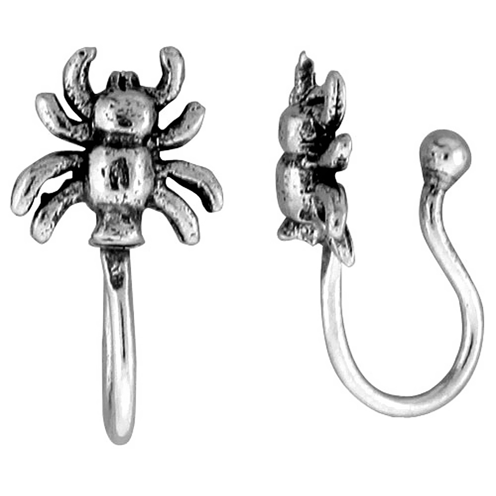 SMALL STERLING SILVER SPIDER NOSE RING / EAR CUFF NON-PIERCED (ONE PIECE) 7/16 INCH