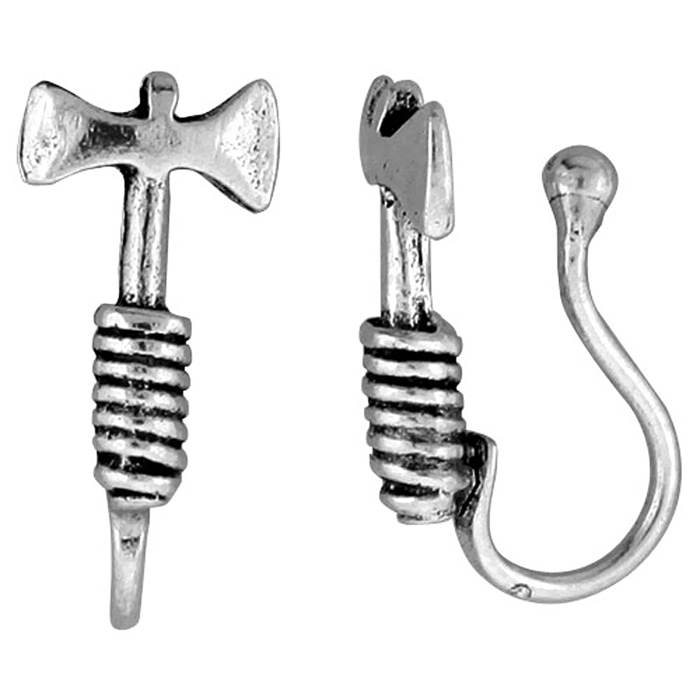SMALL STERLING SILVER TOMAHAWK NOSE RING / EAR CUFF NON-PIERCED (ONE PIECE) 1/2 INCH