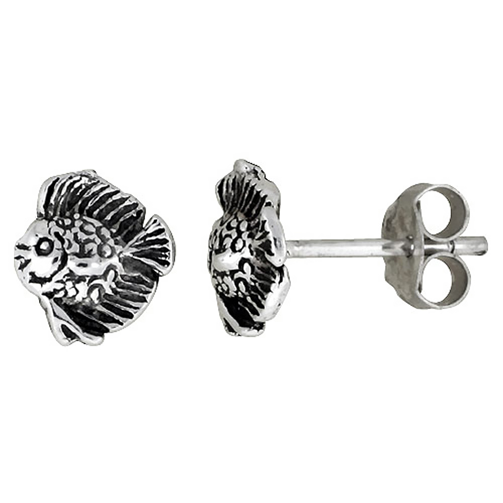 TINY STERLING SILVER FISH STUD EARRINGS 5/16 INCH