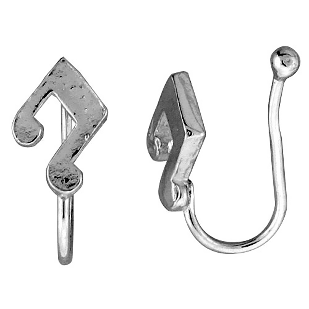 SMALL STERLING SILVER MUSICAL NOTE NOSE RING / EAR CUFF NON-PIERCED (ONE PIECE) 3/8 INCH