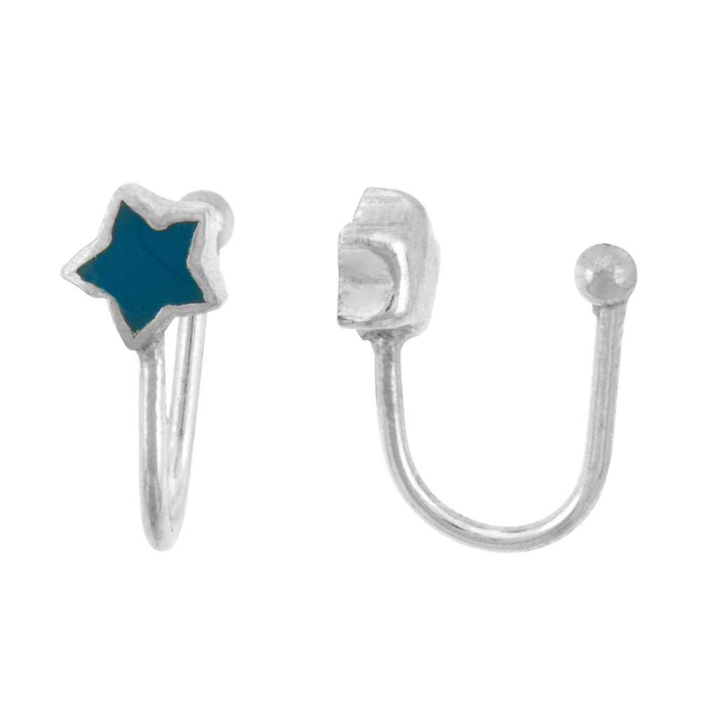 Dainty Sterling Silver Star Ear cuff / Non-Pierced Nose Ring Denim Blue Enamel (one piece)