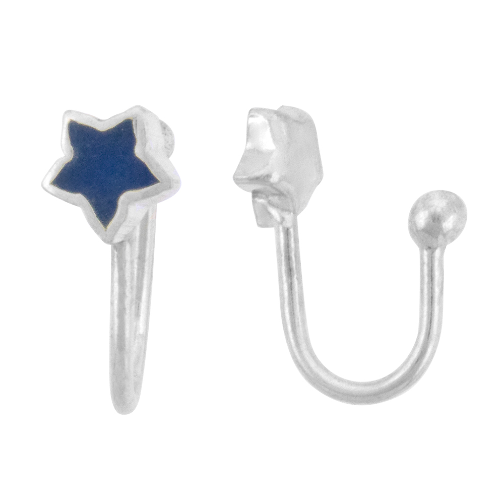 Dainty Sterling Silver Star Ear cuff / Non-Pierced Nose Ring Lapis Blue Enamel (one piece)